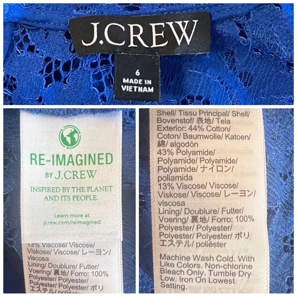 •J.CREW• Regal Blue Scalloped Lace Long Sleeve‎ Mockneck Top Blouse Size 6